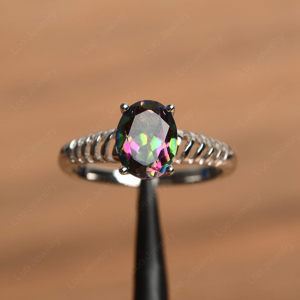 Oval Cut Mystic Topaz Solitaire Wedding Ring - LUO Jewelry