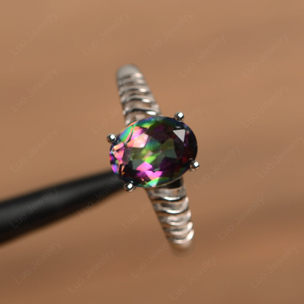 Oval Cut Mystic Topaz Solitaire Wedding Ring - LUO Jewelry