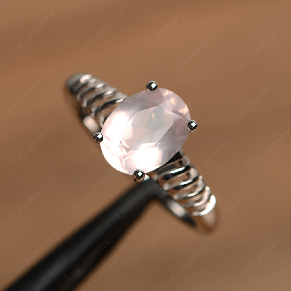 Oval Cut Rose Quartz Solitaire Wedding Ring - LUO Jewelry