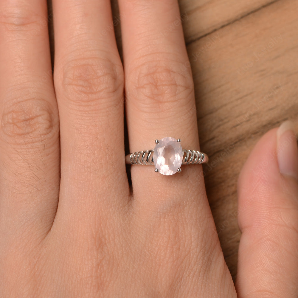 Oval Cut Rose Quartz Solitaire Wedding Ring - LUO Jewelry