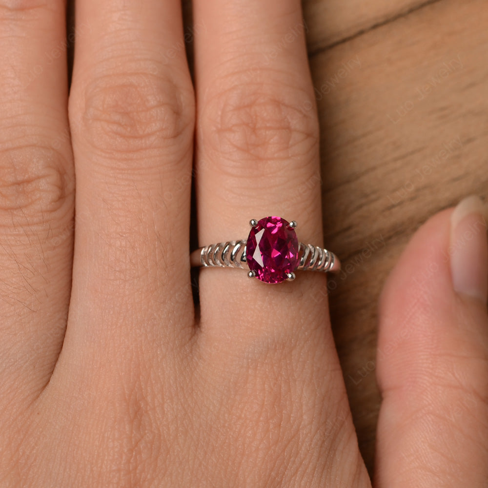 Oval Cut Ruby Solitaire Wedding Ring - LUO Jewelry