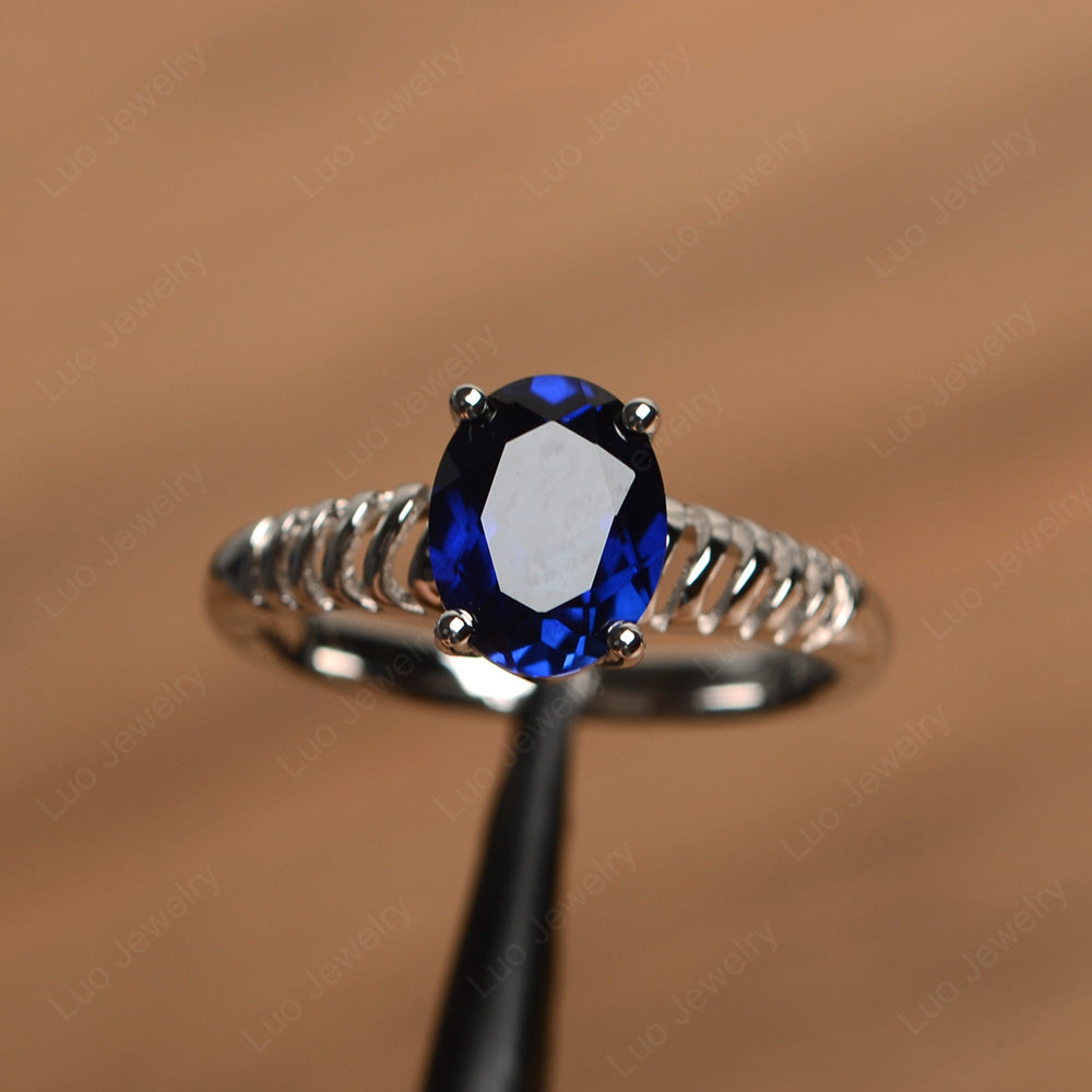 Oval Cut Lab Sapphire Solitaire Wedding Ring - LUO Jewelry