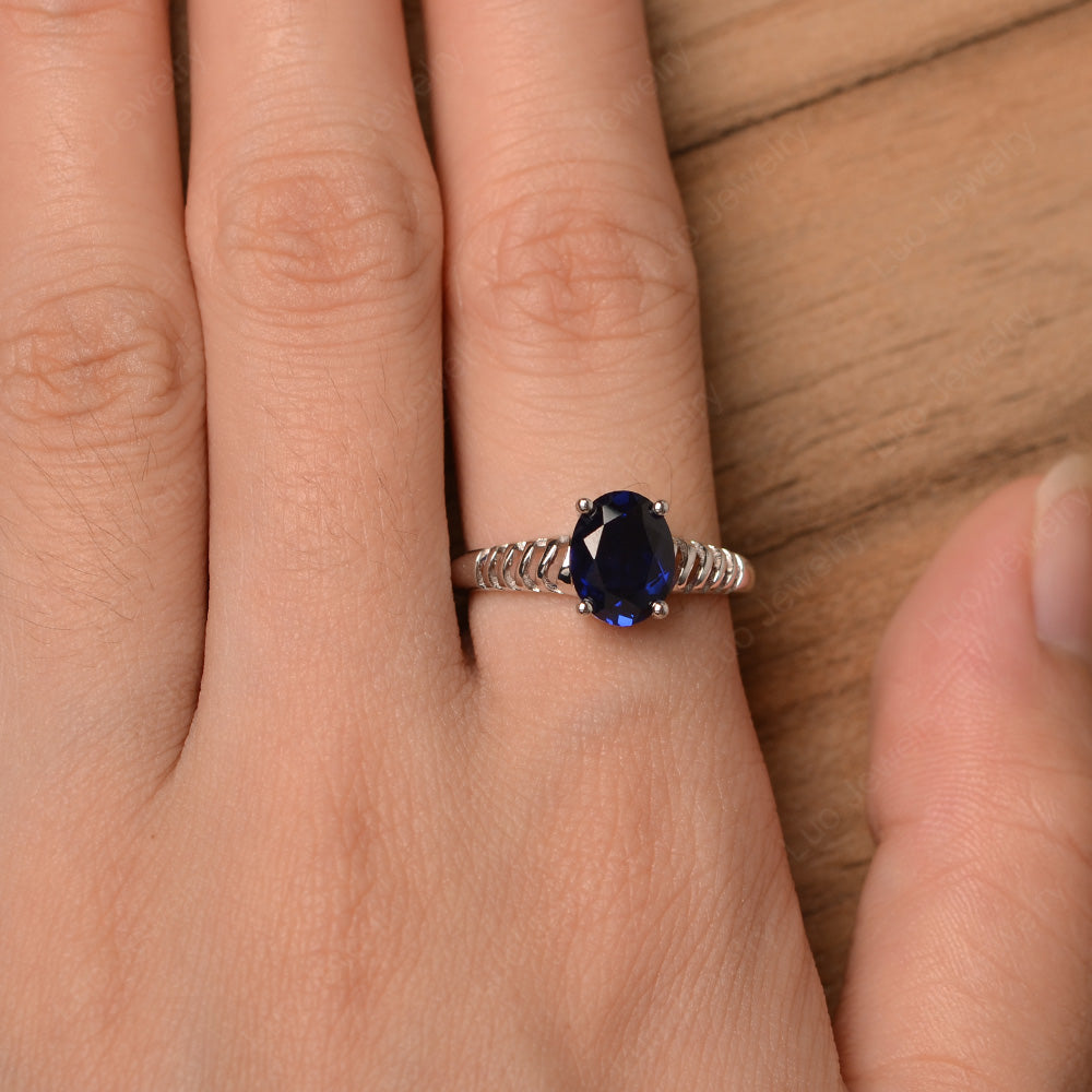 Oval Cut Lab Sapphire Solitaire Wedding Ring - LUO Jewelry