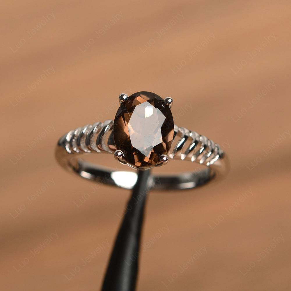 Oval Cut Smoky Quartz  Solitaire Wedding Ring - LUO Jewelry