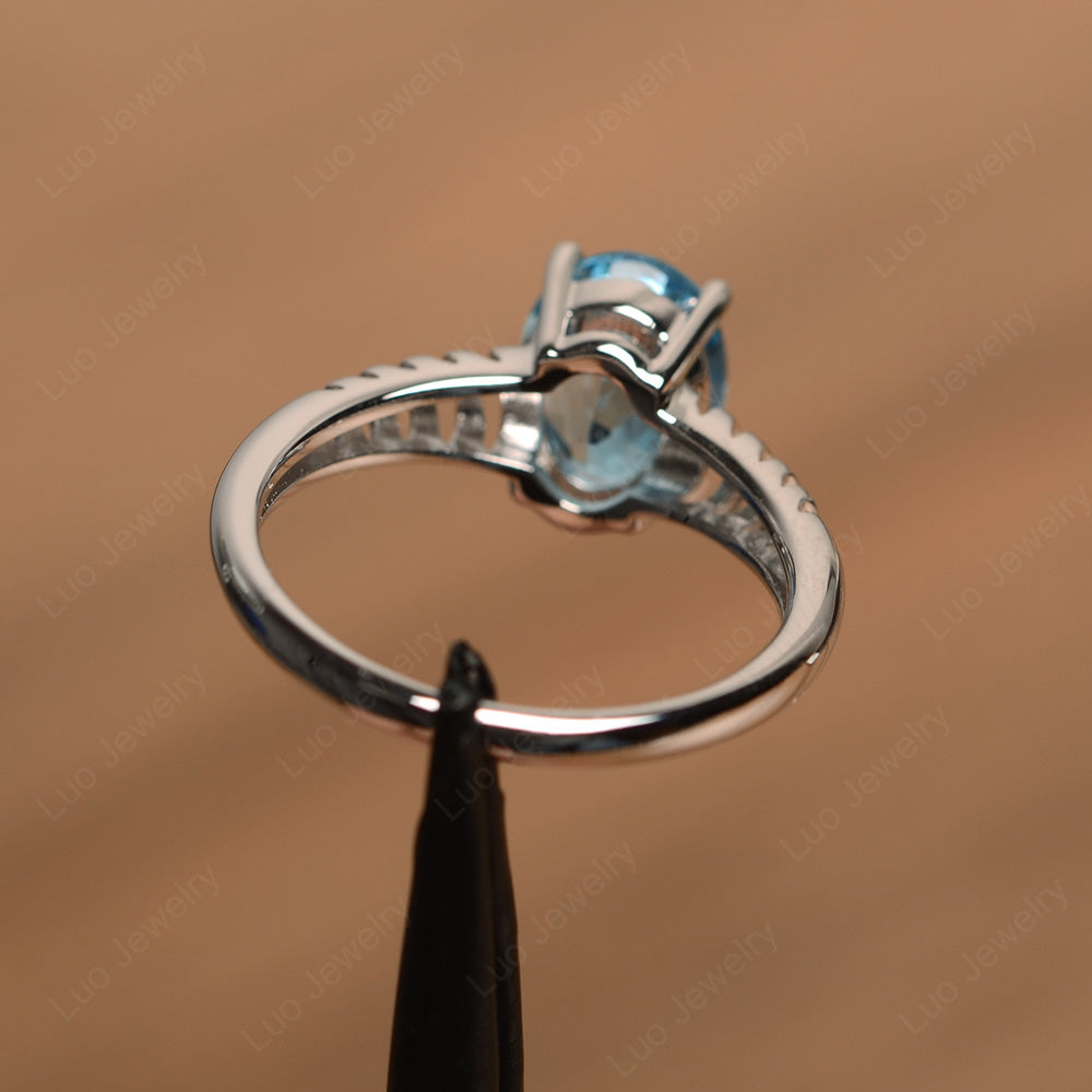 Oval Cut Swiss Blue Topaz Solitaire Wedding Ring - LUO Jewelry