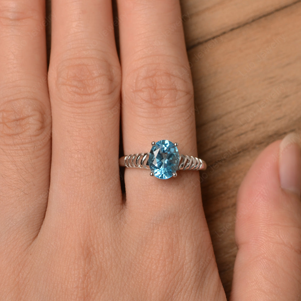 Oval Cut Swiss Blue Topaz Solitaire Wedding Ring - LUO Jewelry