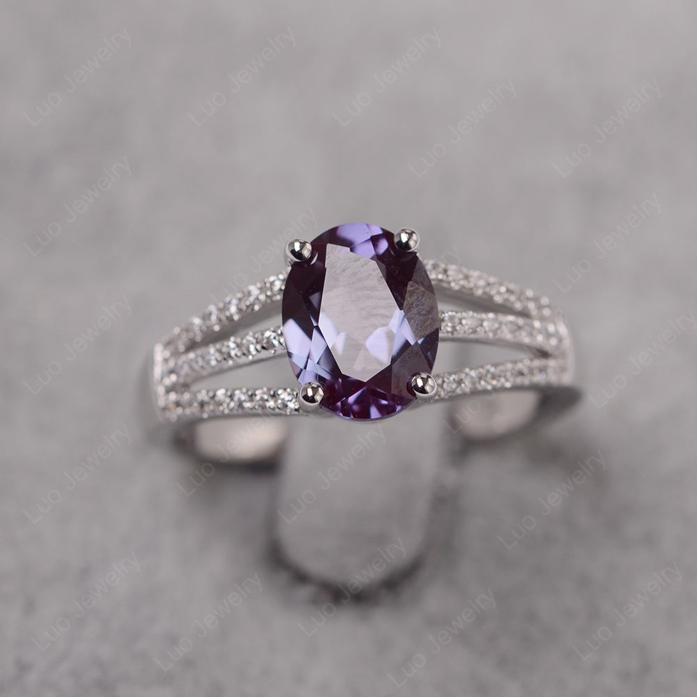 Oval Alexandrite Wedding Ring White Gold - LUO Jewelry