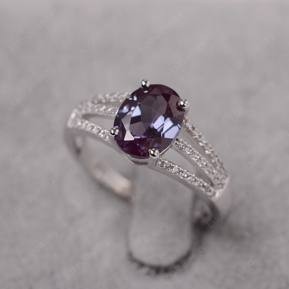Oval Alexandrite Wedding Ring White Gold - LUO Jewelry