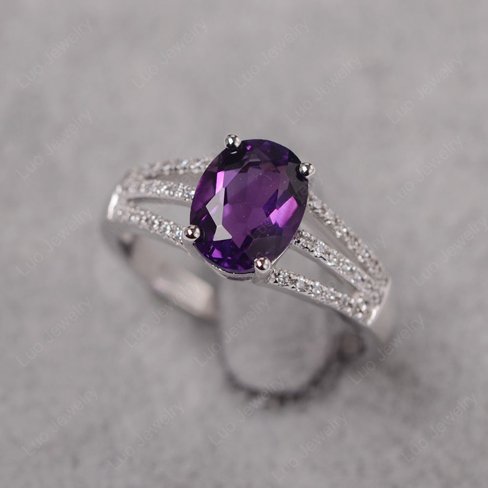 Oval Amethyst Wedding Ring White Gold - LUO Jewelry