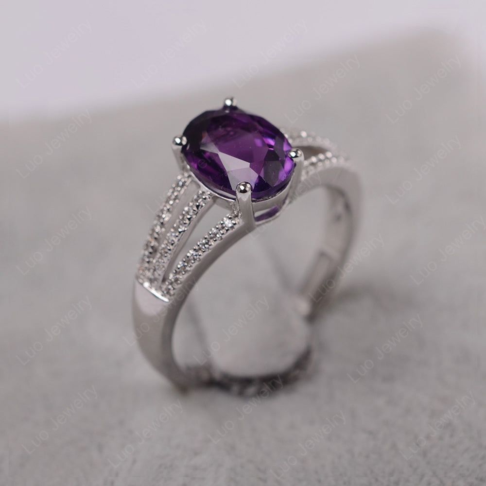 Oval Amethyst Wedding Ring White Gold - LUO Jewelry