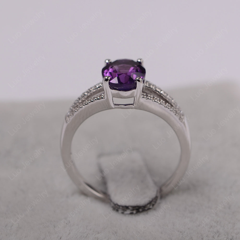 Oval Amethyst Wedding Ring White Gold - LUO Jewelry