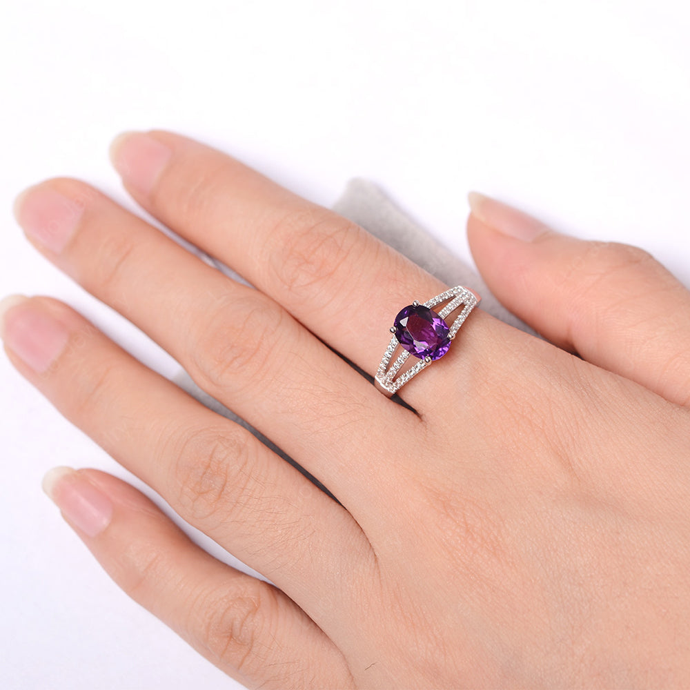 Oval Amethyst Wedding Ring White Gold - LUO Jewelry