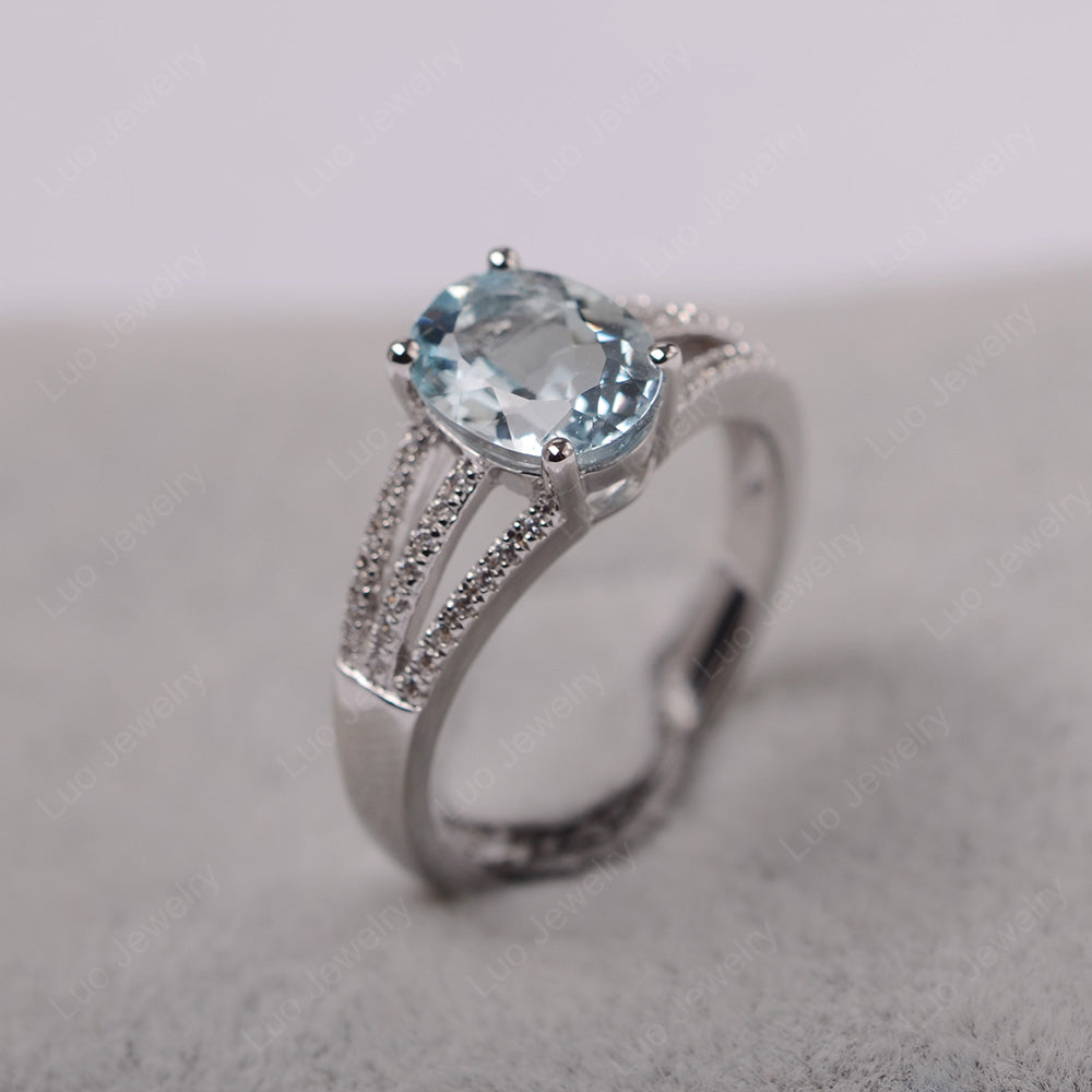 Oval Aquamarine Wedding Ring White Gold - LUO Jewelry