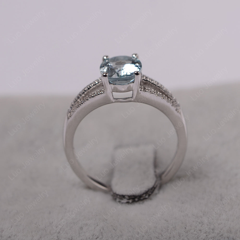 Oval Aquamarine Wedding Ring White Gold - LUO Jewelry