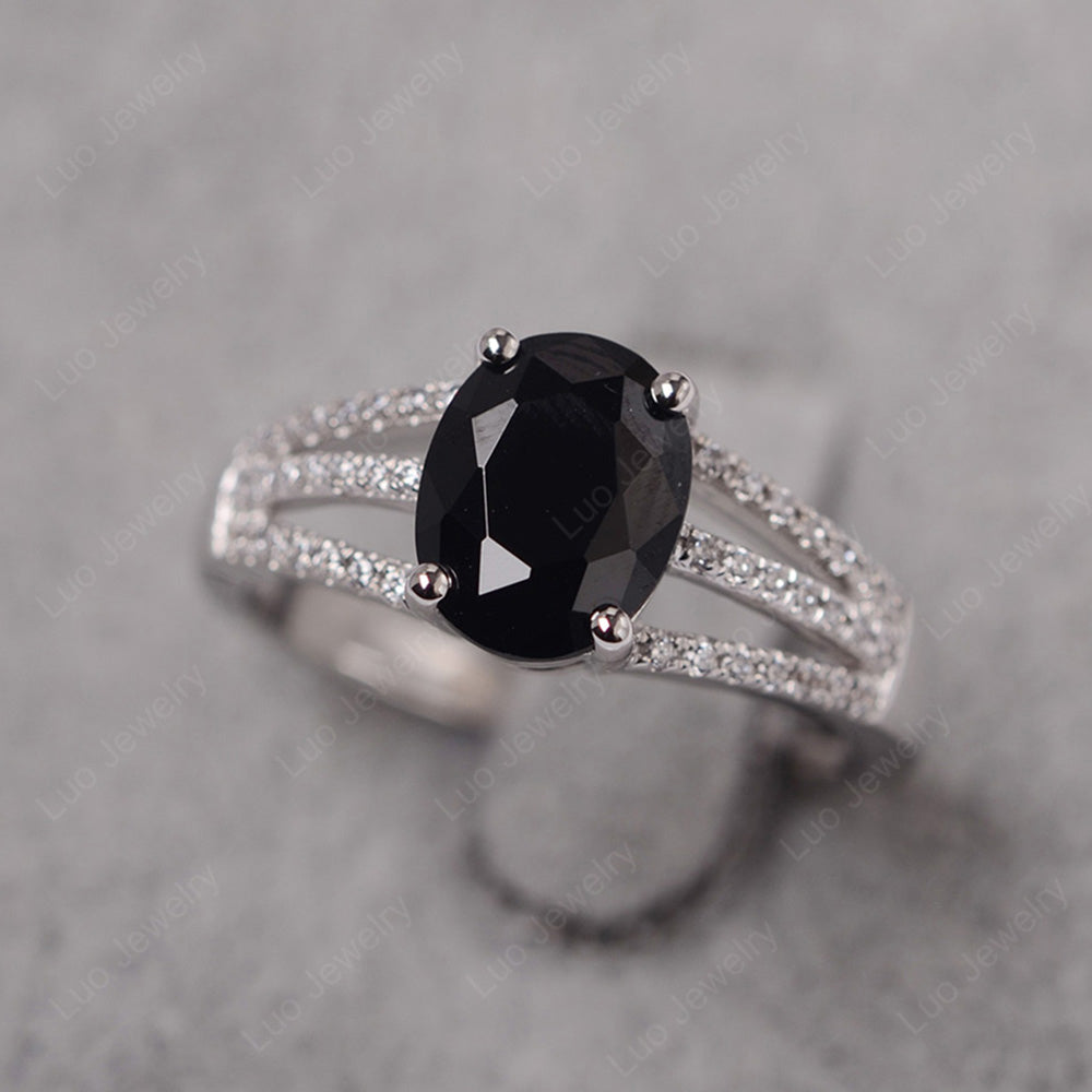 Oval Black Stone Wedding Ring White Gold - LUO Jewelry