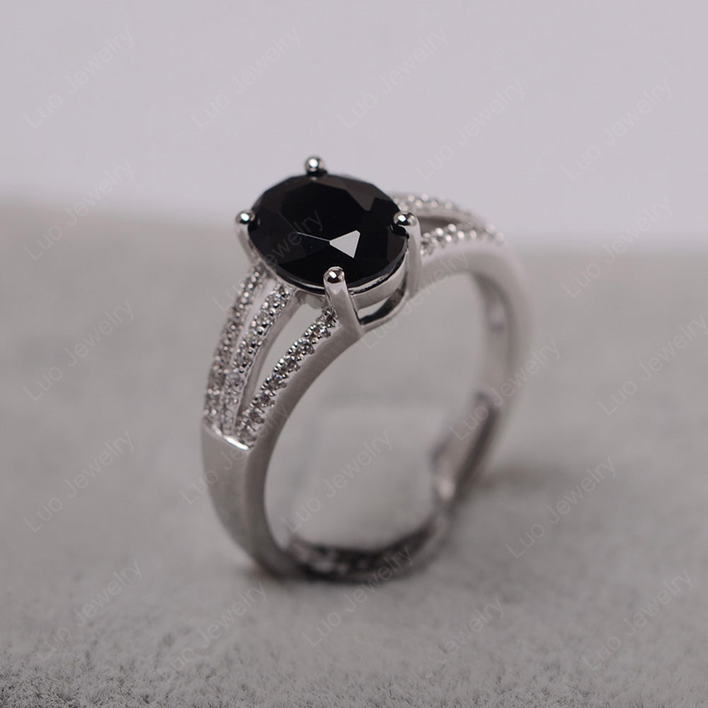 Oval Black Stone Wedding Ring White Gold - LUO Jewelry