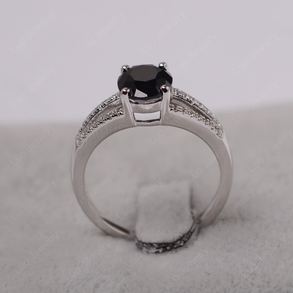 Oval Black Stone Wedding Ring White Gold - LUO Jewelry