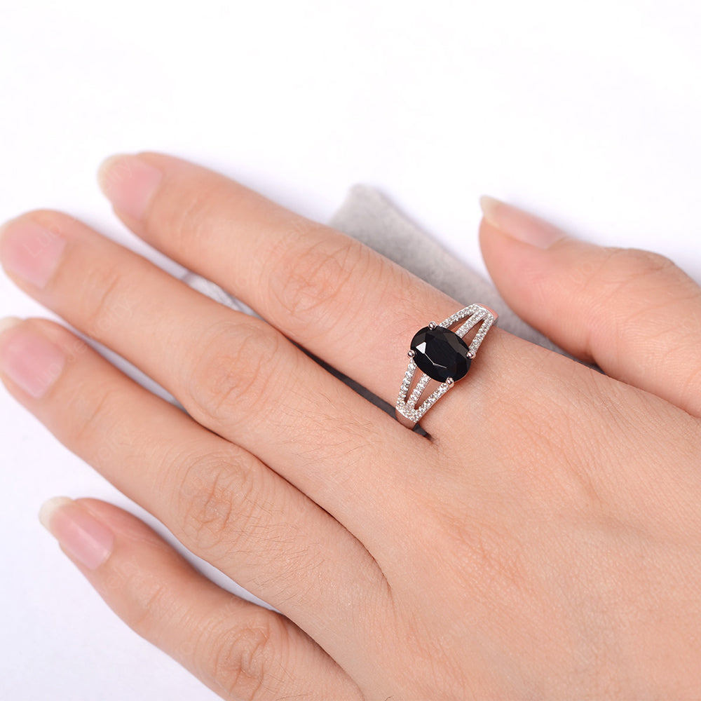 Oval Black Stone Wedding Ring White Gold - LUO Jewelry