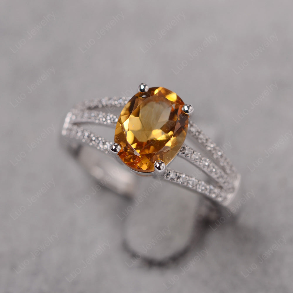 Oval Citrine Wedding Ring White Gold - LUO Jewelry