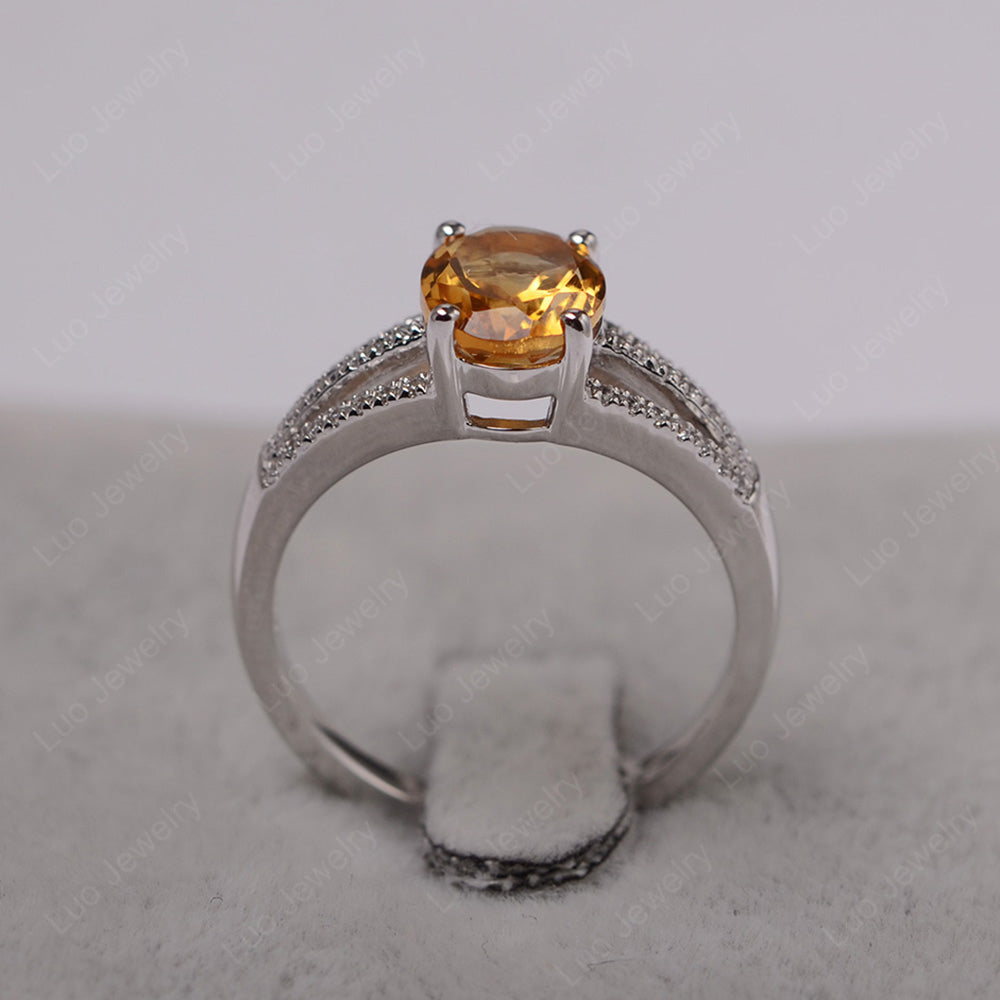 Oval Citrine Wedding Ring White Gold - LUO Jewelry