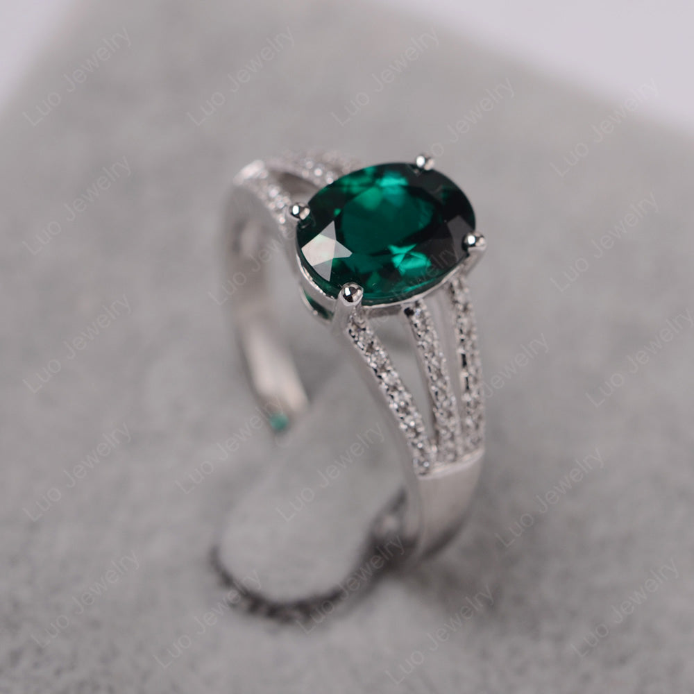 Oval Lab Emerald Wedding Ring White Gold - LUO Jewelry