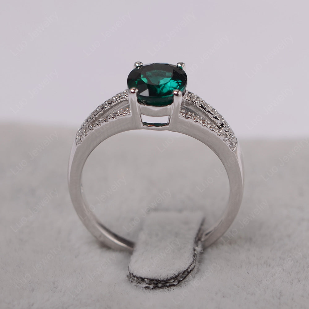 Oval Lab Emerald Wedding Ring White Gold - LUO Jewelry
