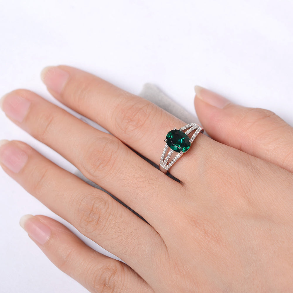 Oval Lab Emerald Wedding Ring White Gold - LUO Jewelry