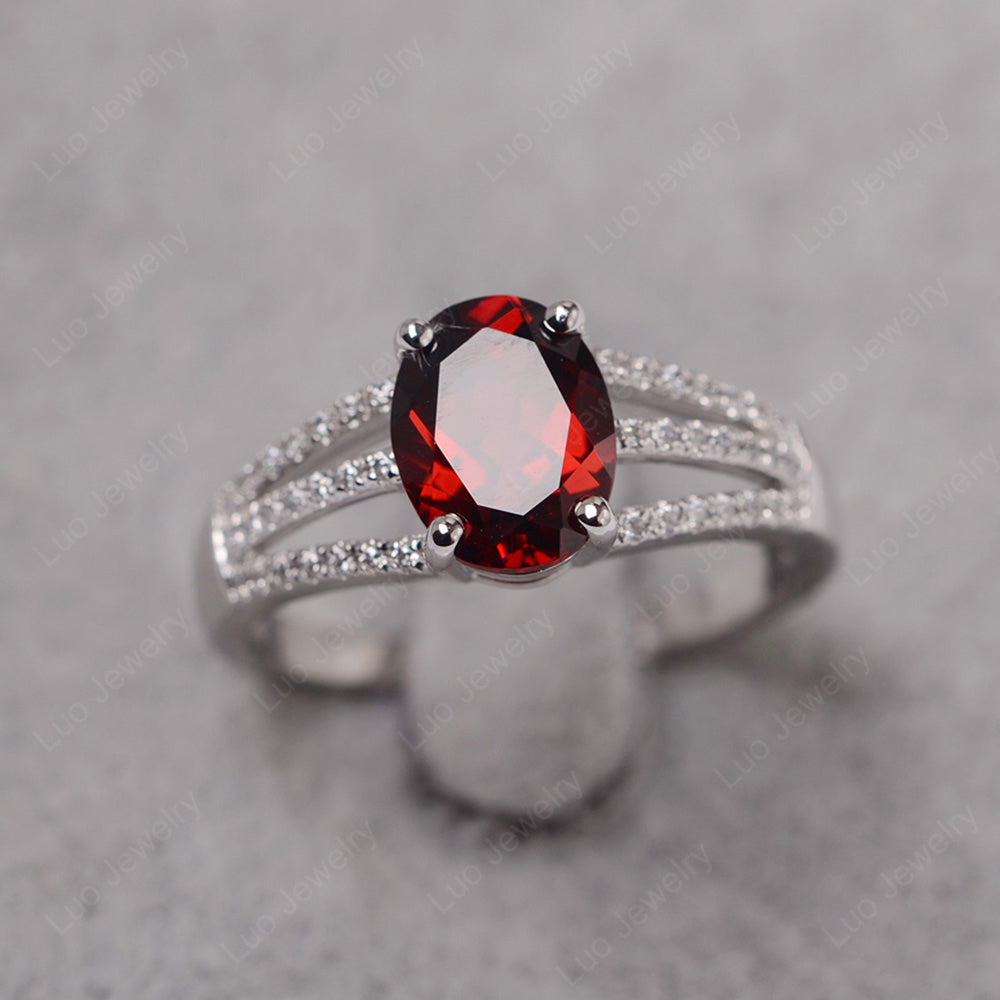 Oval Garnet Wedding Ring White Gold - LUO Jewelry