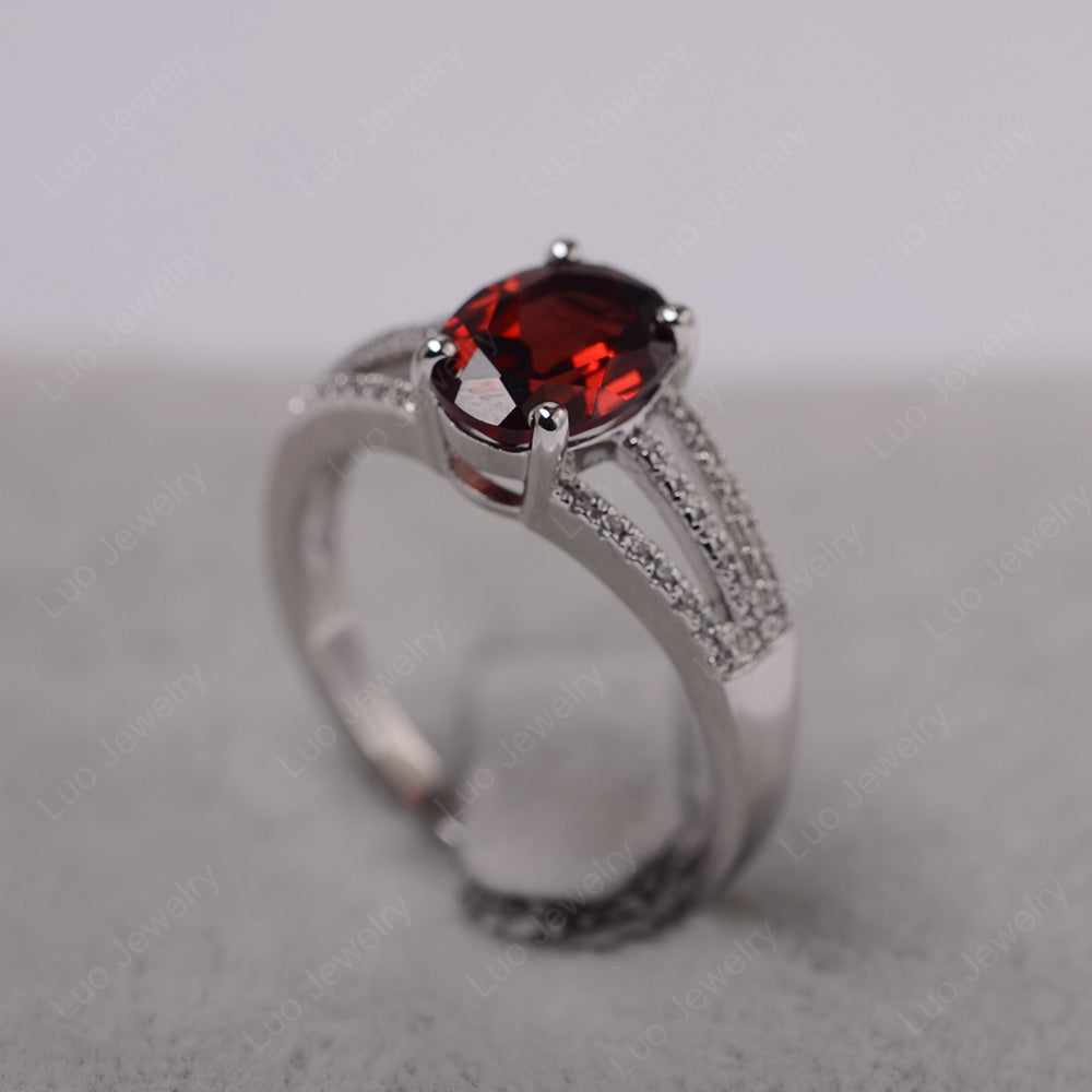 Oval Garnet Wedding Ring White Gold - LUO Jewelry