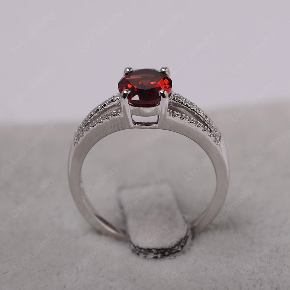 Oval Garnet Wedding Ring White Gold - LUO Jewelry