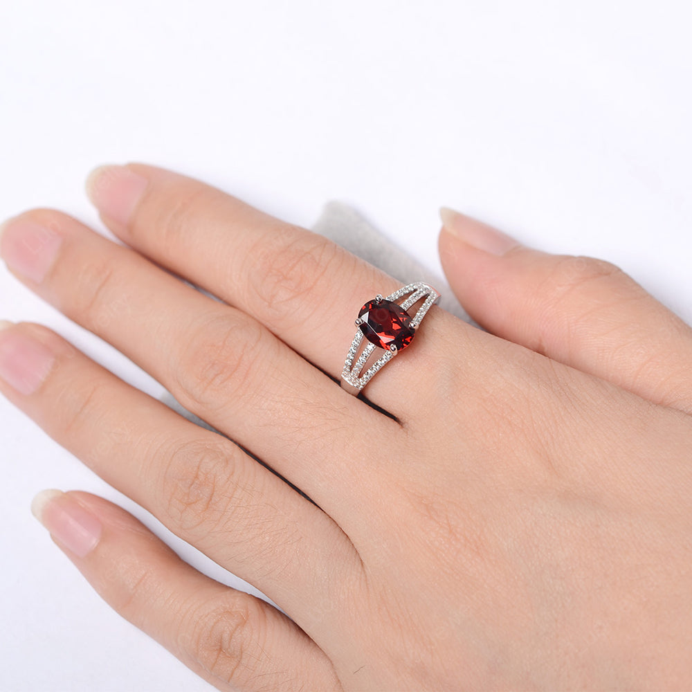 Oval Garnet Wedding Ring White Gold - LUO Jewelry