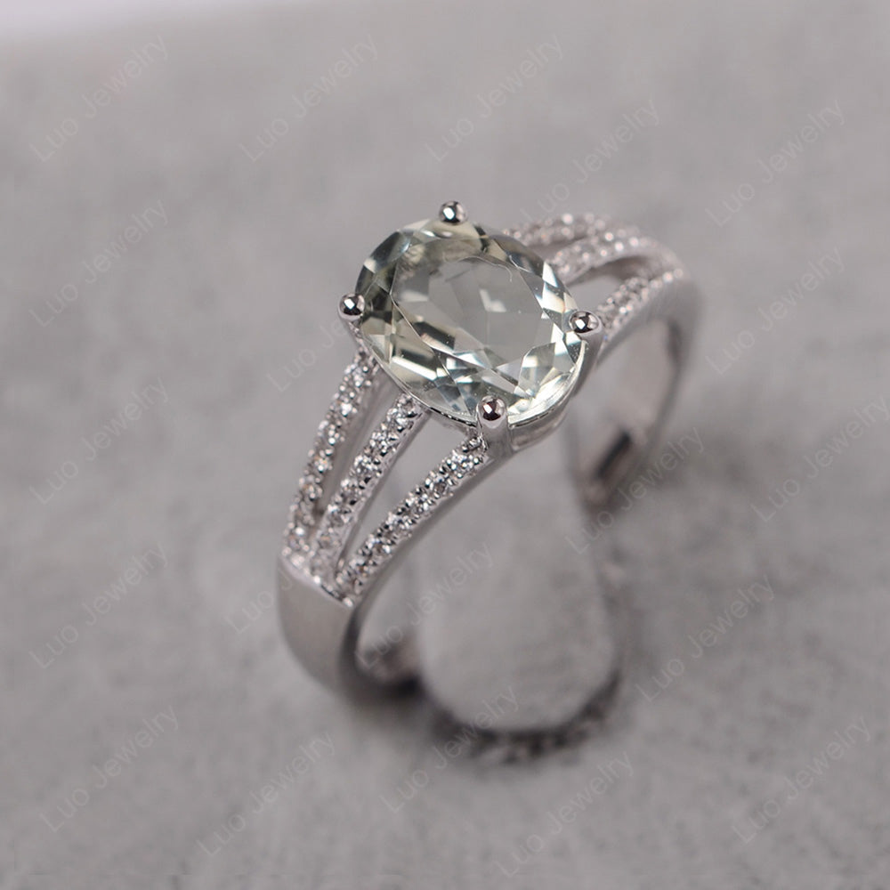 Oval Green Amethyst Wedding Ring White Gold - LUO Jewelry