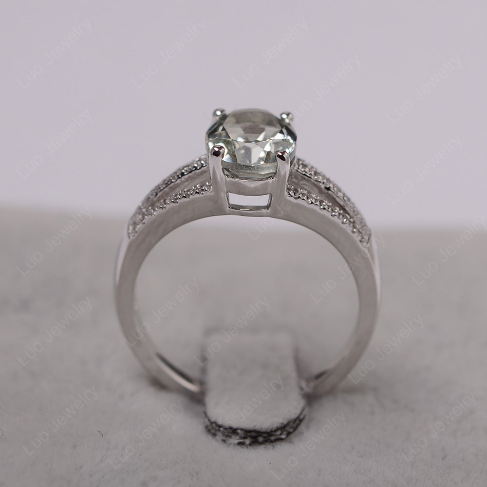 Oval Green Amethyst Wedding Ring White Gold - LUO Jewelry