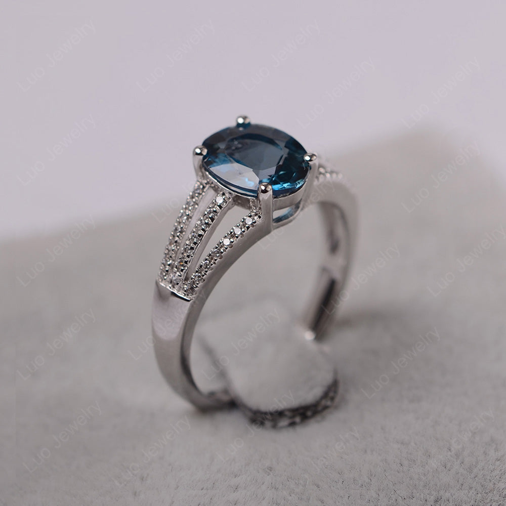 Oval London Blue Topaz Wedding Ring White Gold - LUO Jewelry