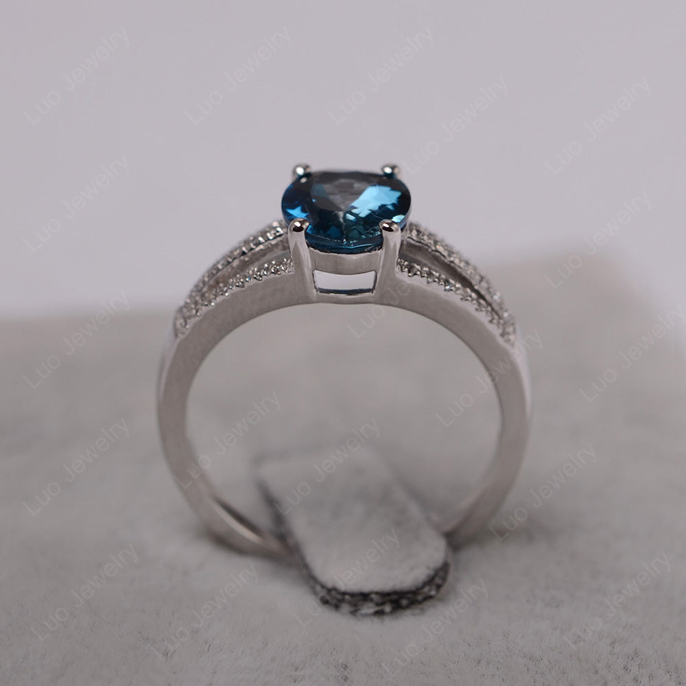 Oval London Blue Topaz Wedding Ring White Gold - LUO Jewelry