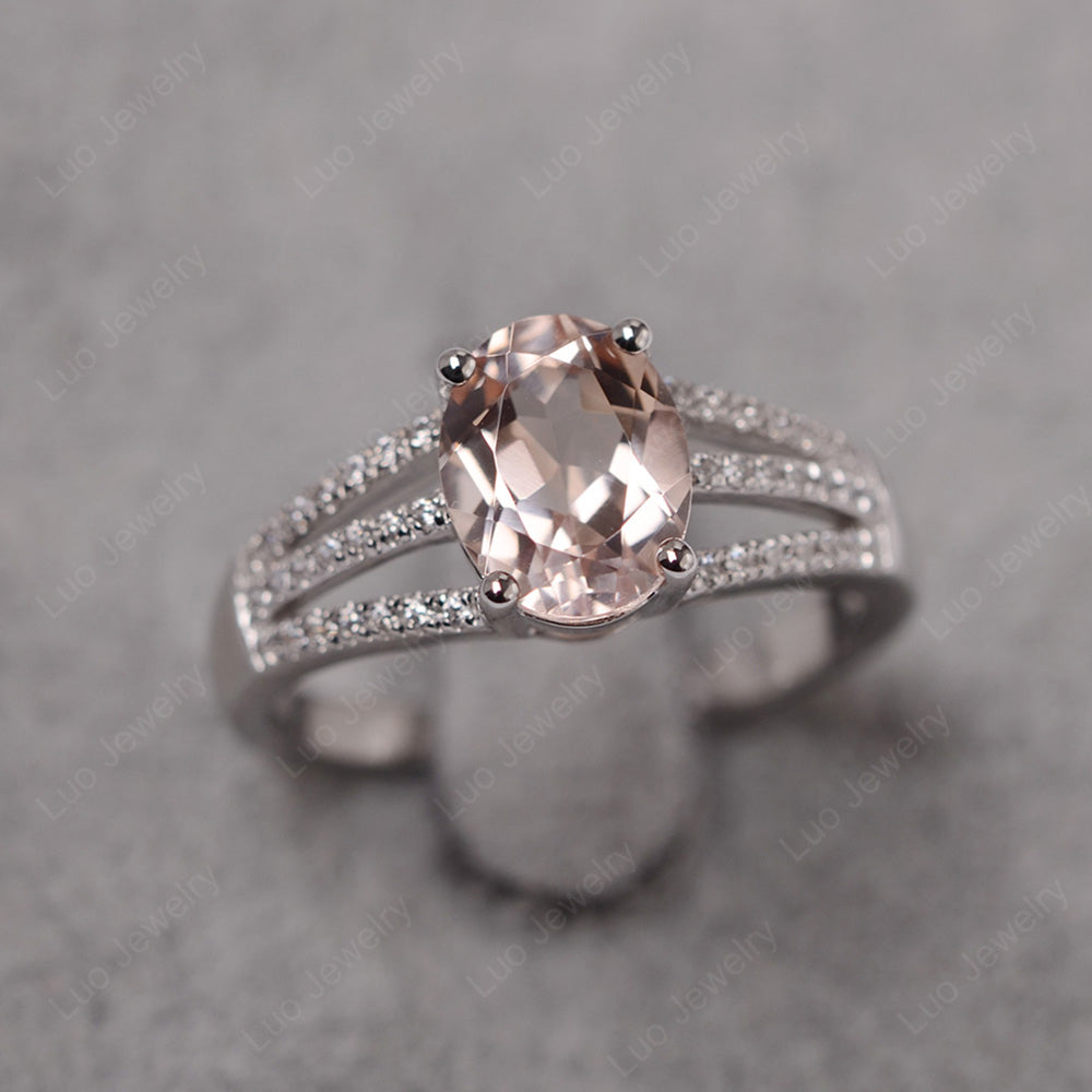 Oval Morganite Wedding Ring White Gold - LUO Jewelry