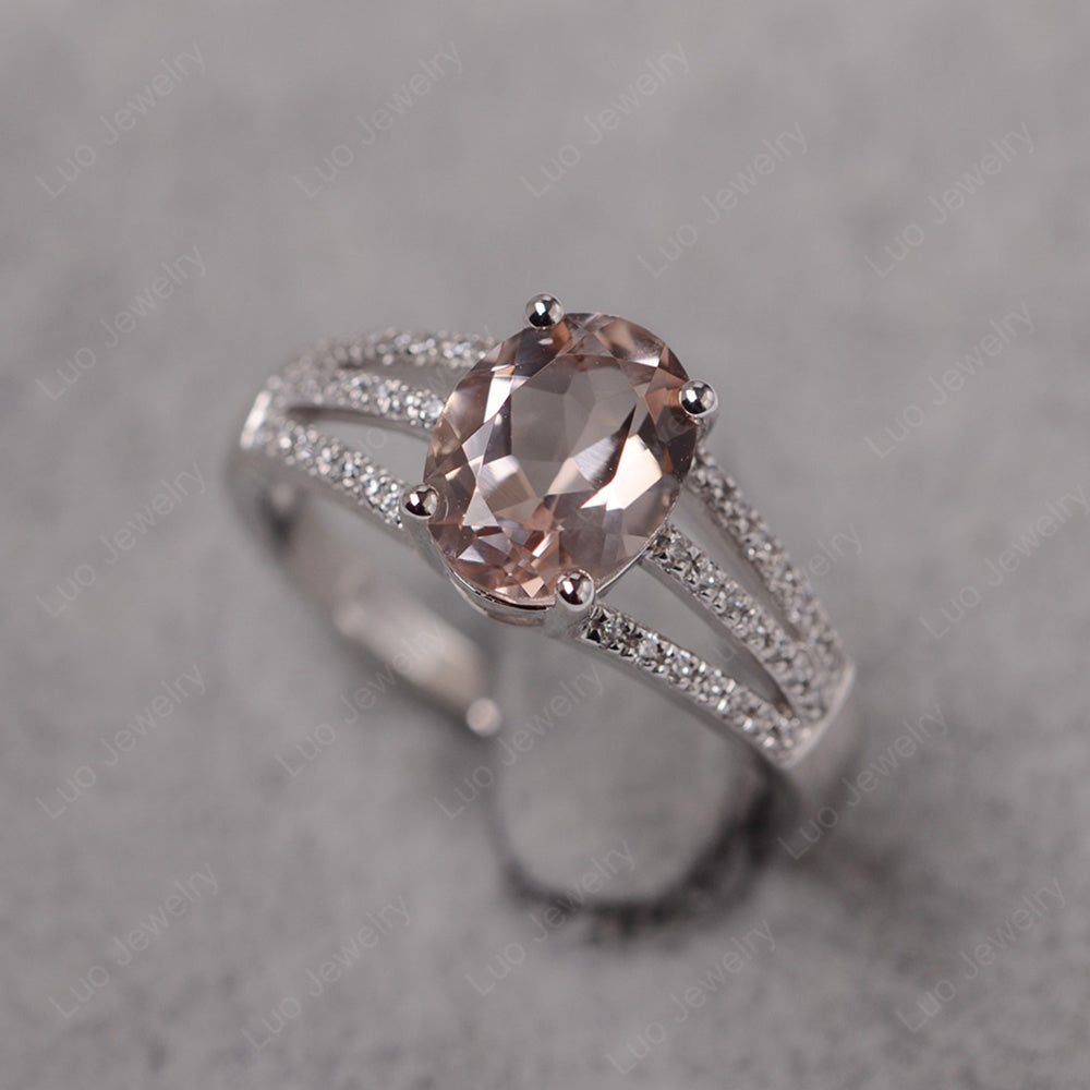 Oval Morganite Wedding Ring White Gold - LUO Jewelry