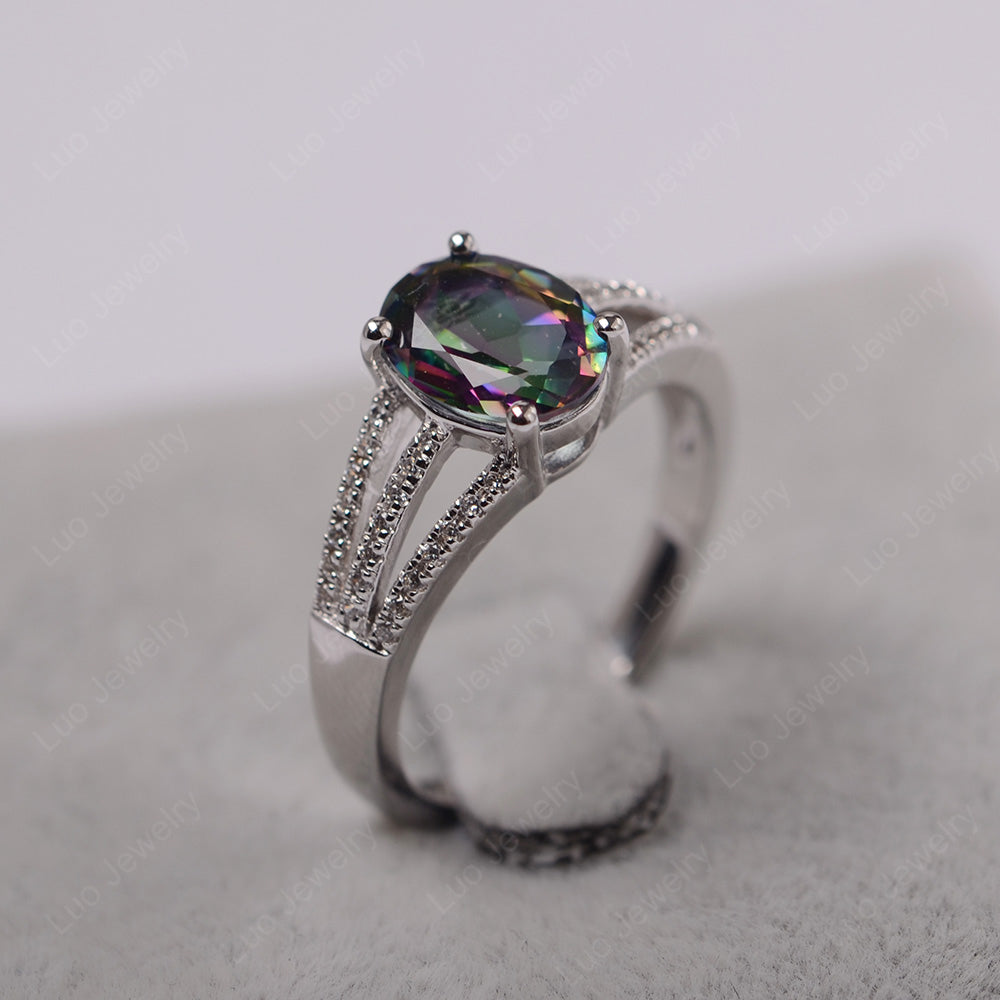 Oval Mystic Topaz Wedding Ring White Gold - LUO Jewelry