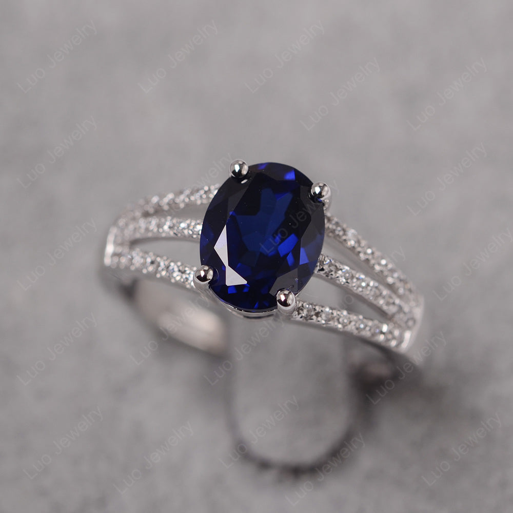 Oval Lab Sapphire Wedding Ring White Gold - LUO Jewelry