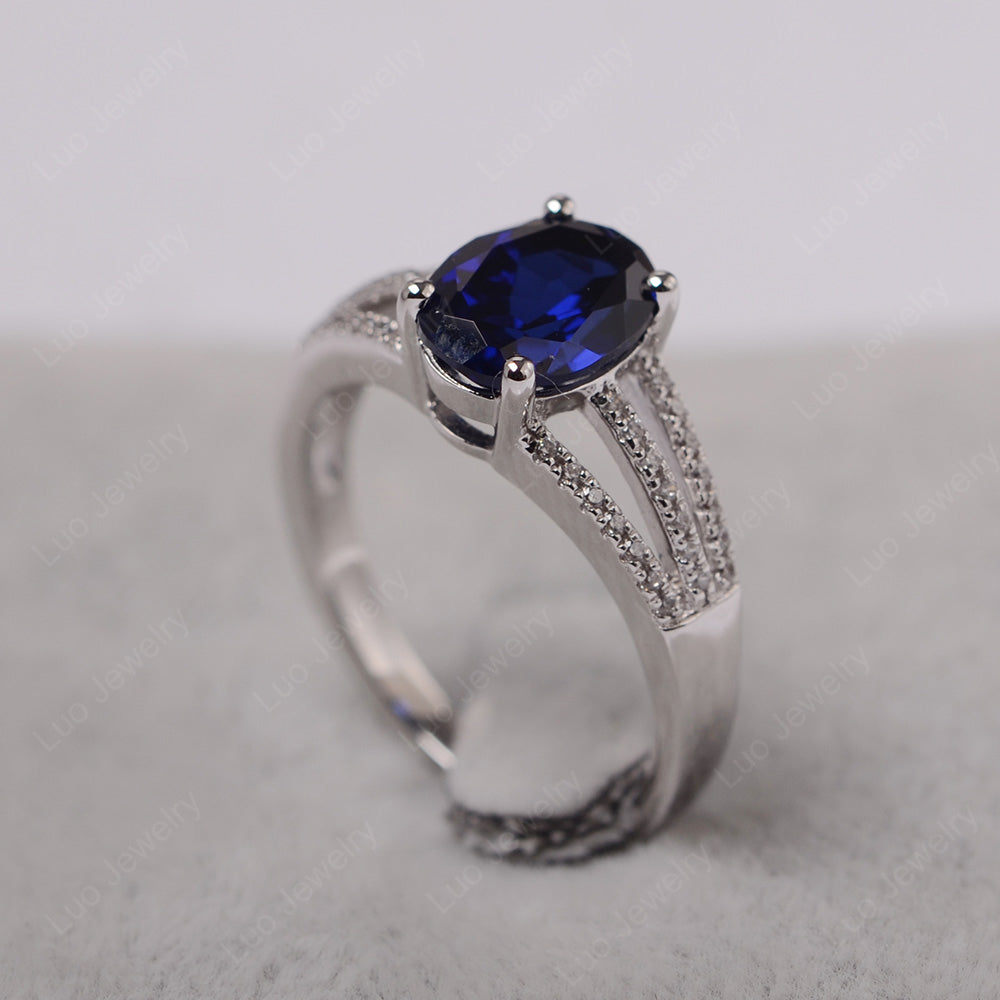 Oval Lab Sapphire Wedding Ring White Gold - LUO Jewelry