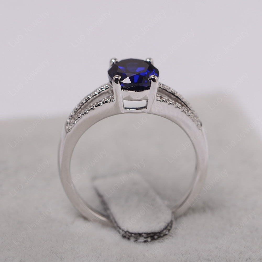 Oval Lab Sapphire Wedding Ring White Gold - LUO Jewelry