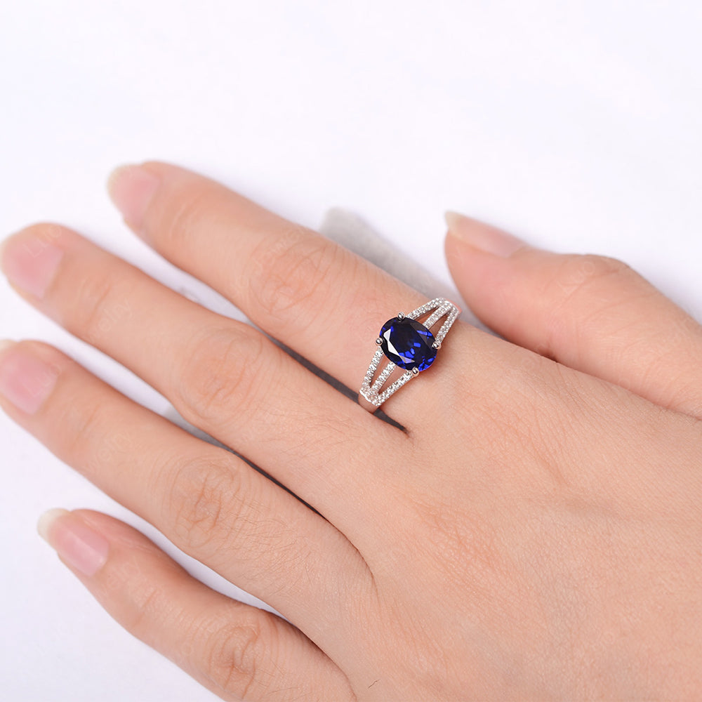 Oval Lab Sapphire Wedding Ring White Gold - LUO Jewelry