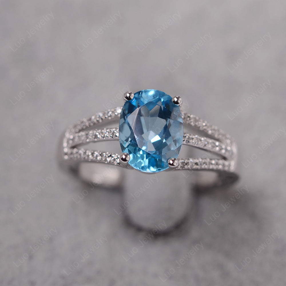 Oval Swiss Blue Topaz Wedding Ring White Gold - LUO Jewelry