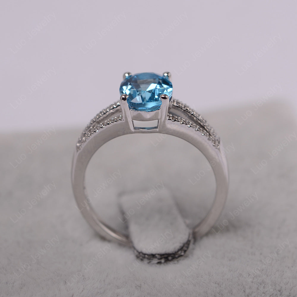 Oval Swiss Blue Topaz Wedding Ring White Gold - LUO Jewelry