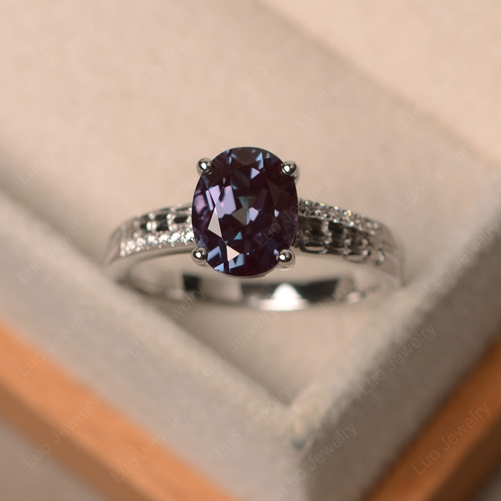 Oval Cut Vintage Alexandrite Ring White Gold - LUO Jewelry