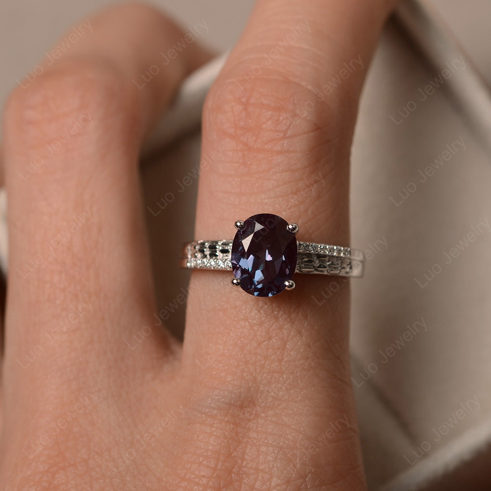 Oval Cut Vintage Alexandrite Ring White Gold - LUO Jewelry