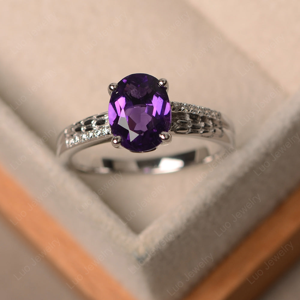 Oval Cut Vintage Amethyst Ring White Gold - LUO Jewelry