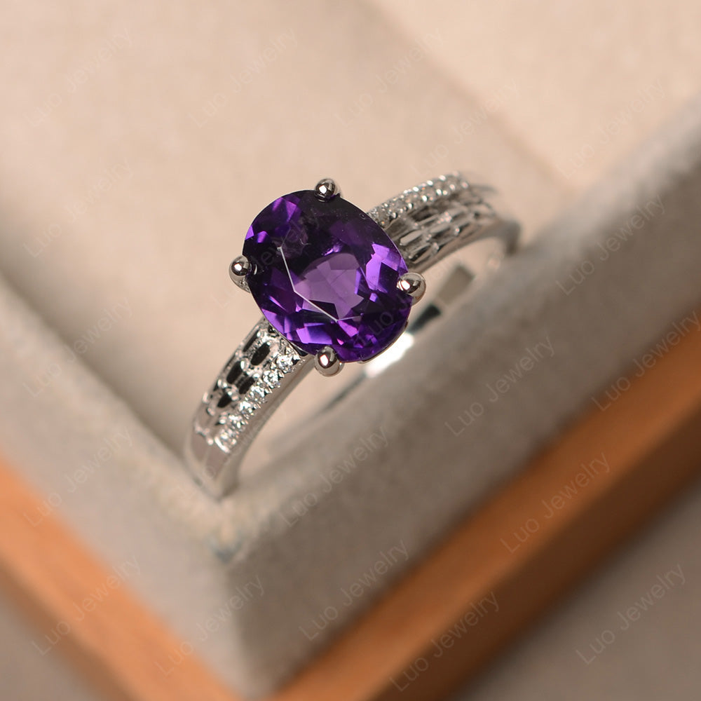 Oval Cut Vintage Amethyst Ring White Gold - LUO Jewelry