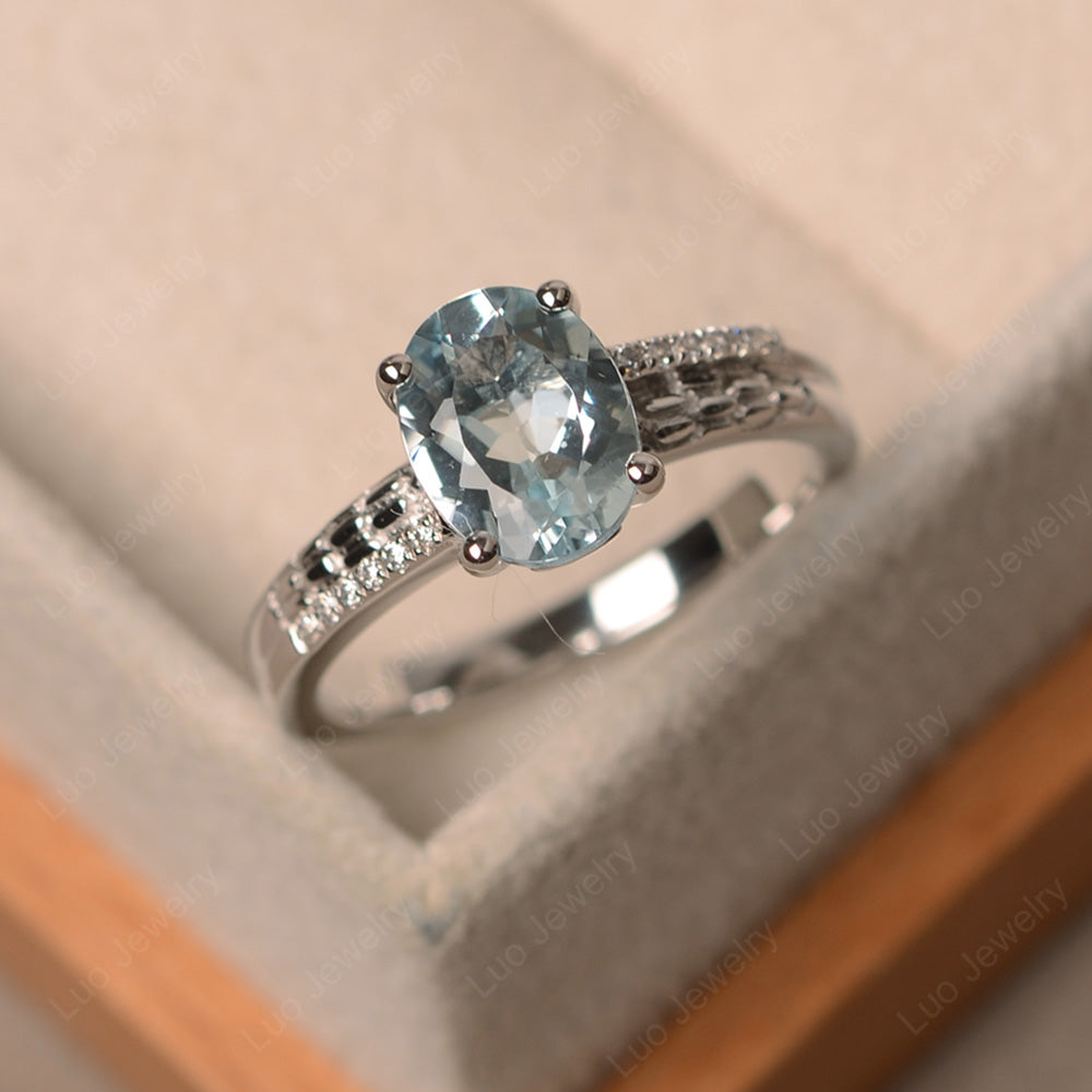 Oval Cut Vintage Aquamarine Ring White Gold - LUO Jewelry