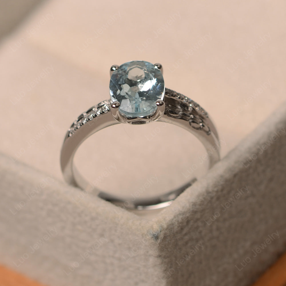 Oval Cut Vintage Aquamarine Ring White Gold - LUO Jewelry